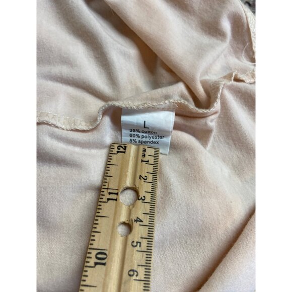 Womens T-Shirt L Floral Print Beige Cap Sleeve V-Neck Lagenlook Cottagecore - Picture 3 of 6